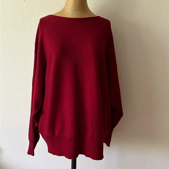 Eddie Bauer XXL red 100% merino dolman sleeve sweater great pre owned condition - Picture 1 of 6